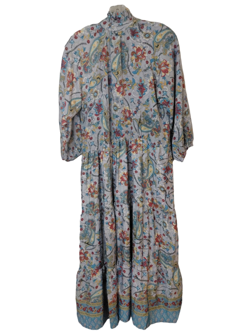 Paani Boho Paisley Dress Gray Blue Red Tiered Midi Cottagecore Small - Picture 2 of 8